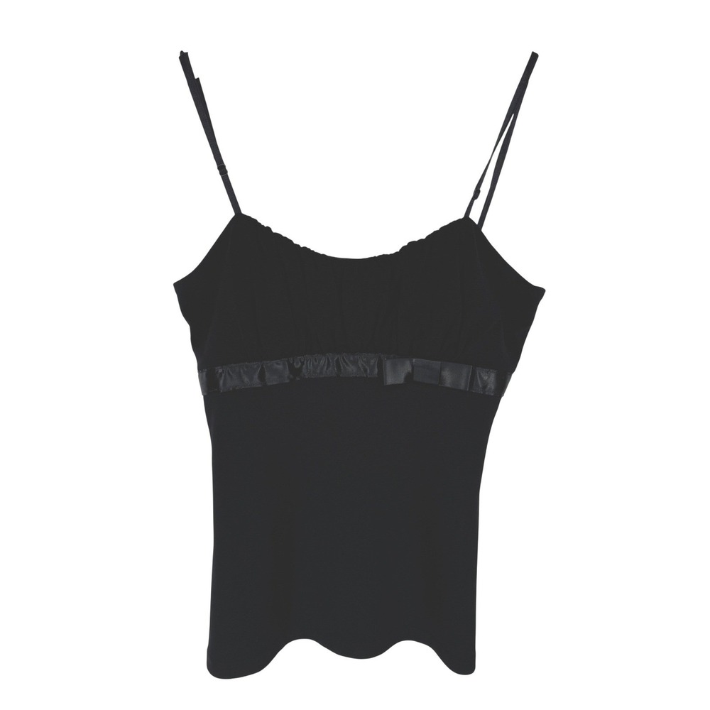 Rampage Y2K Babydoll Cami Tank Top Bow Ruched Vintage S Black Spaghetti Strap